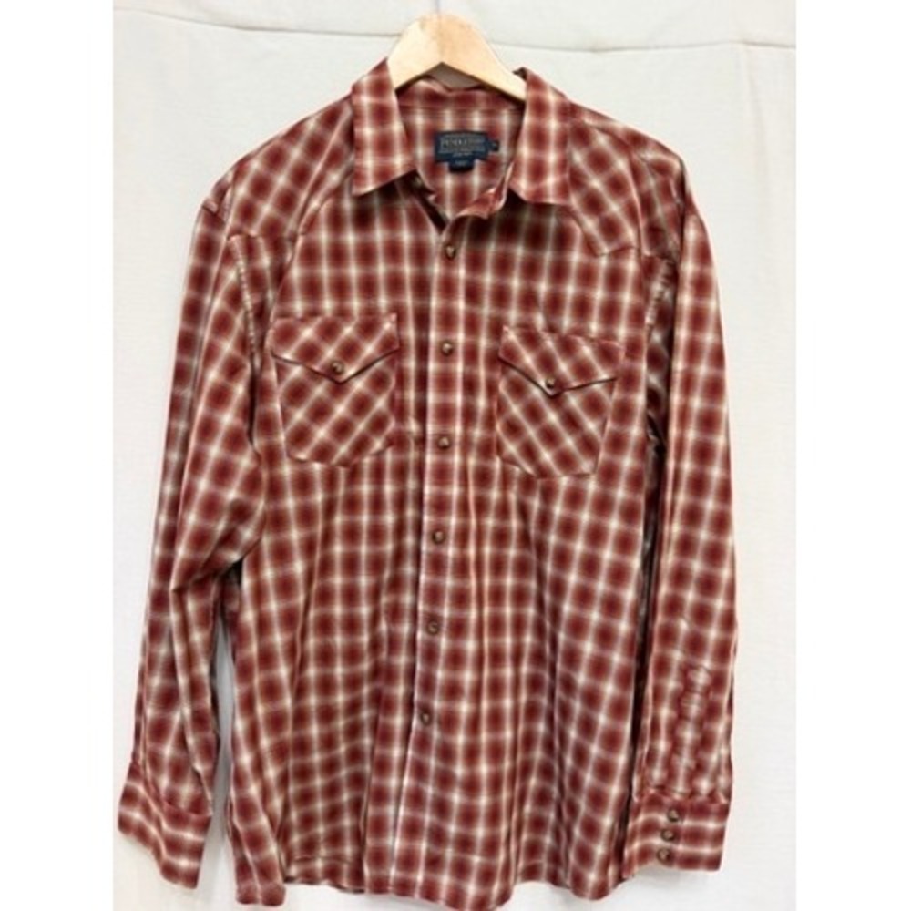 Pendleton High Grade Western Wear Long Sleeve Snap Shirt XL Red Plaid Cowboy